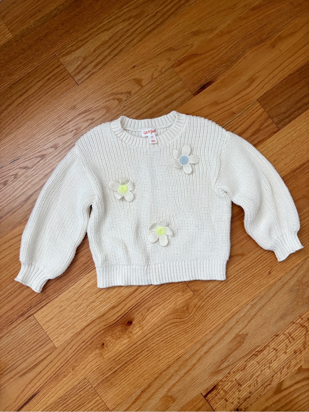 Cat & Jack Cream Knit Sweater with Floral Appliqués